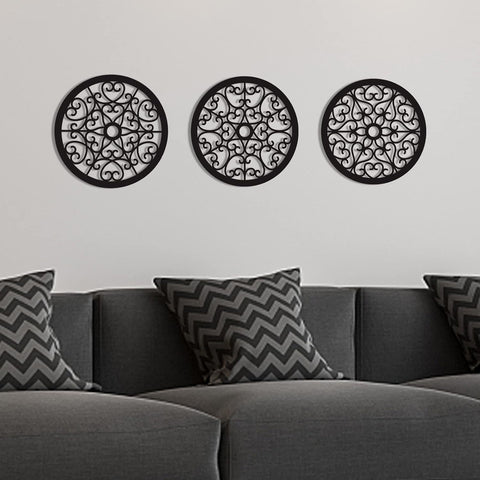 Geometric Round Wood Wall Art Set of 3