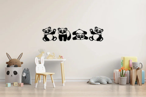 Cute Pandas Wood Wall Art Set For Home Decor