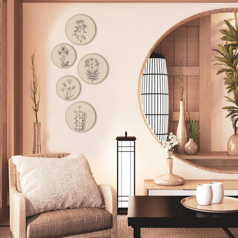 Flower Sketch Wood Wall Art Set