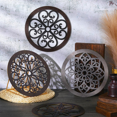 Geometric Round Wood Wall Art Set