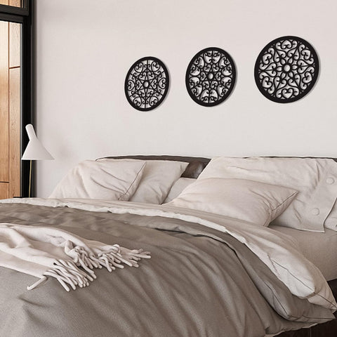 Geometric Round Wood Wall Art Set of 3