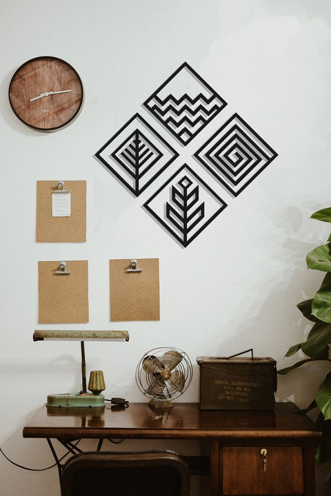 Home Decor Fractal Four Elements Wood Wall Art Set