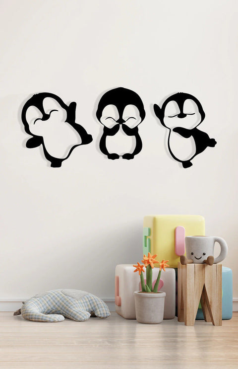 Home Decor Baby Penguins Wood Wall Art