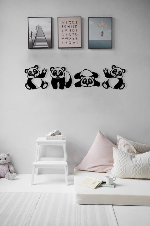 Cute Pandas Wood Wall Art Set For Home Decor