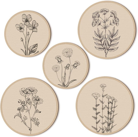 Flower Sketch Wood Wall Art Set