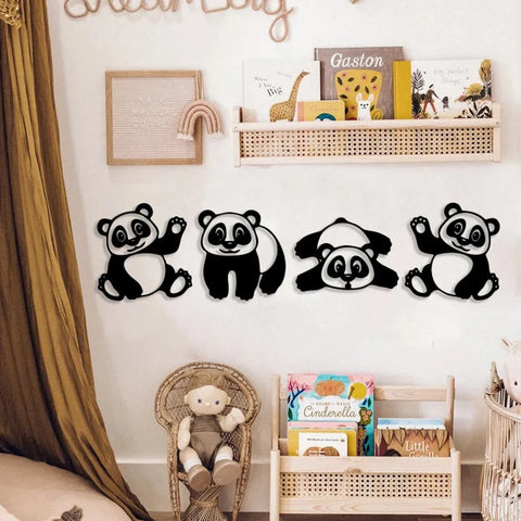 Cute Pandas Wood Wall Art Set For Home Decor