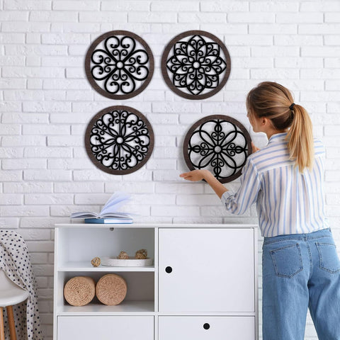 Geometric Round Wood Wall Art Set