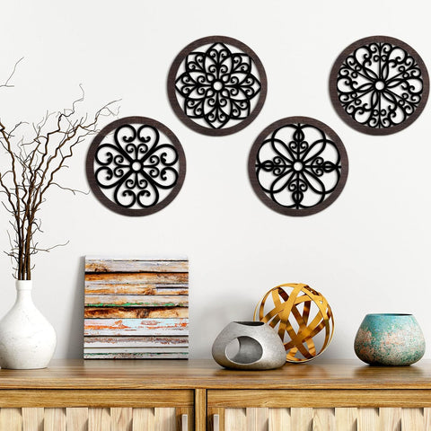 Geometric Round Wood Wall Art Set