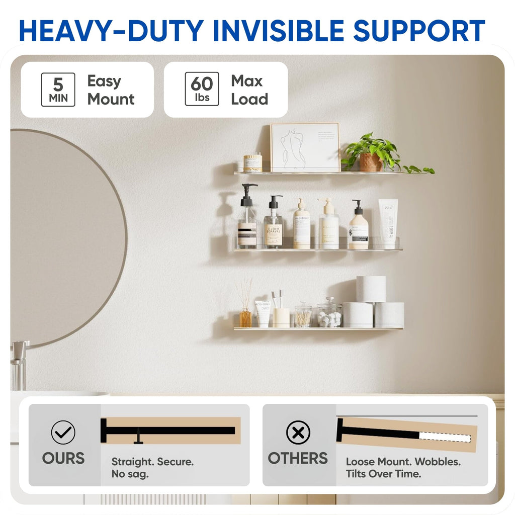 Clear acrylic floating shelves in home