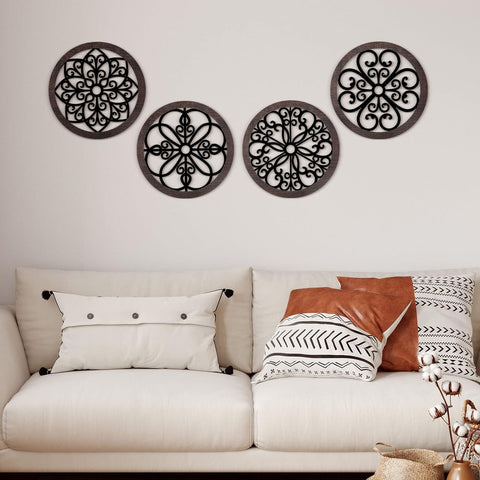 Geometric Round Wood Wall Art Set