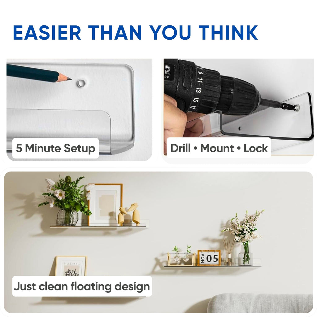 Clear acrylic shelf installation