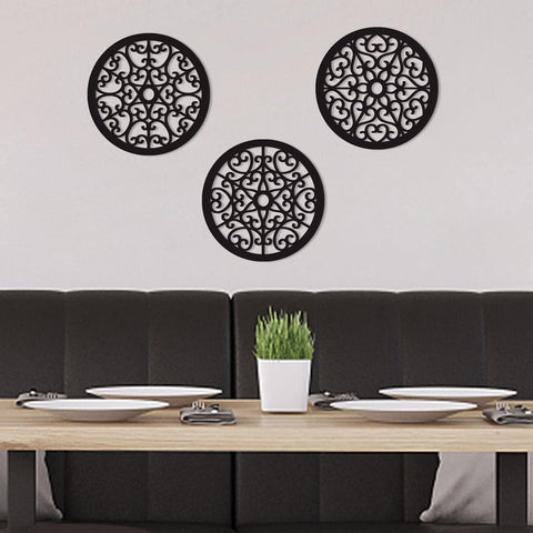 Geometric Round Wood Wall Art Set of 3